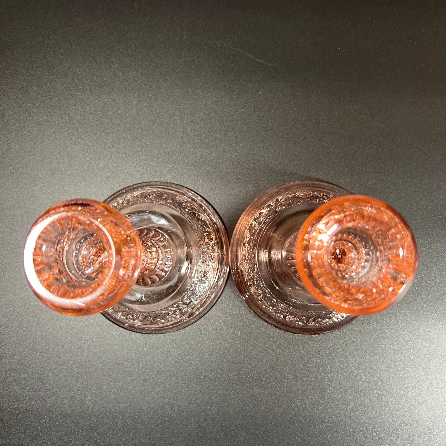 Vintage Fenton Pink Art Glass Candle Holders – Set of 2 – Rare Floral Band Pattern