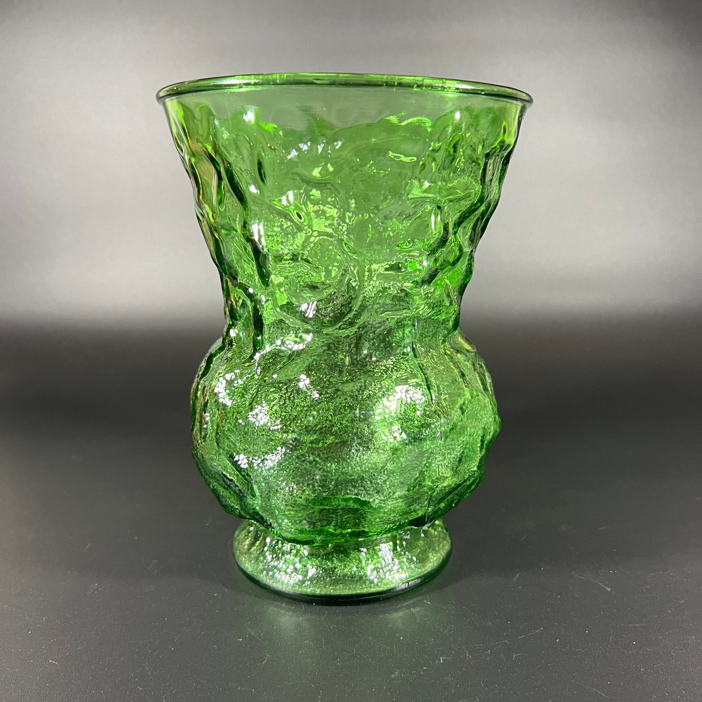 Vintage 1970s E.O. Brody Emerald Green Chunk Glass Vase