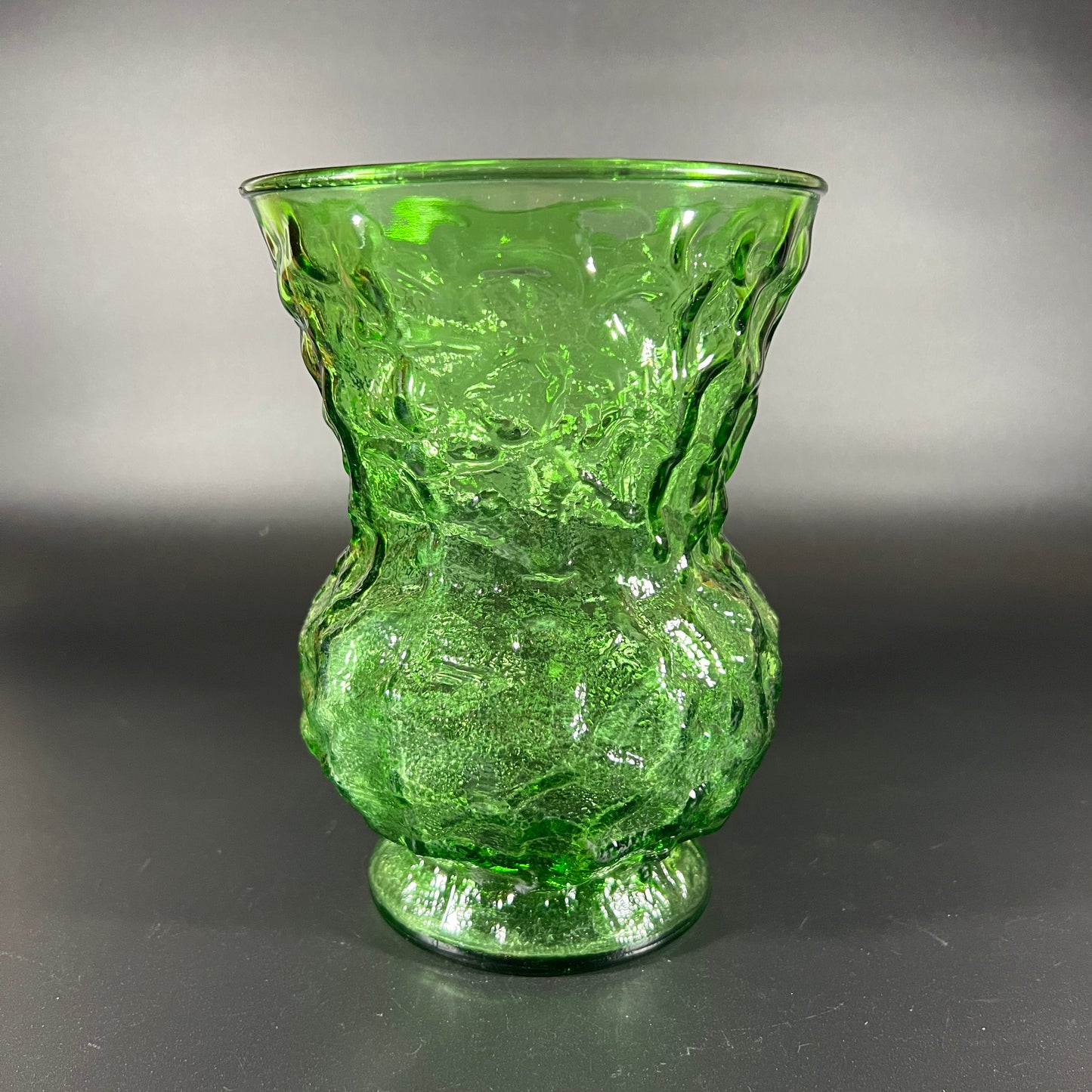 Vintage 1970s E.O. Brody Emerald Green Chunk Glass Vase