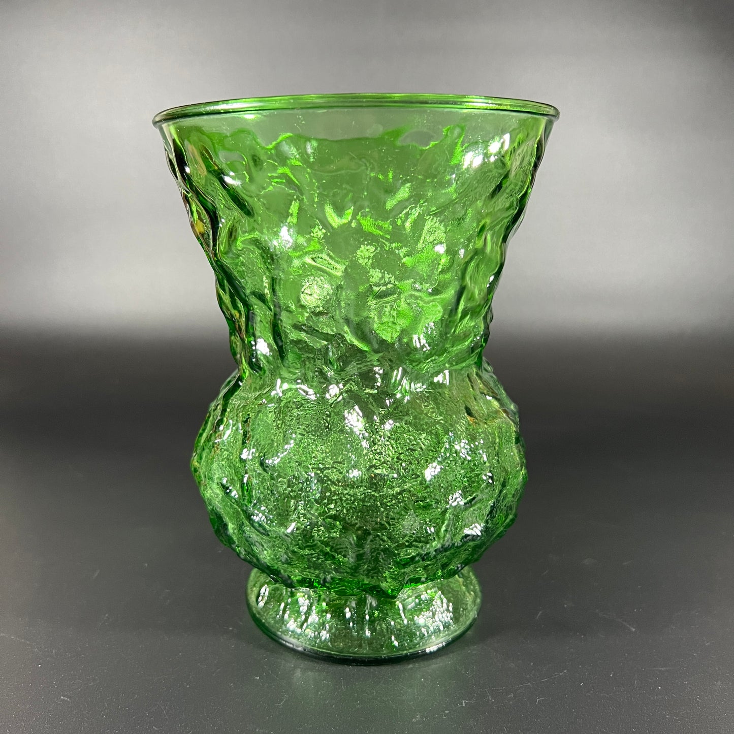 Vintage 1970s E.O. Brody Emerald Green Chunk Glass Vase