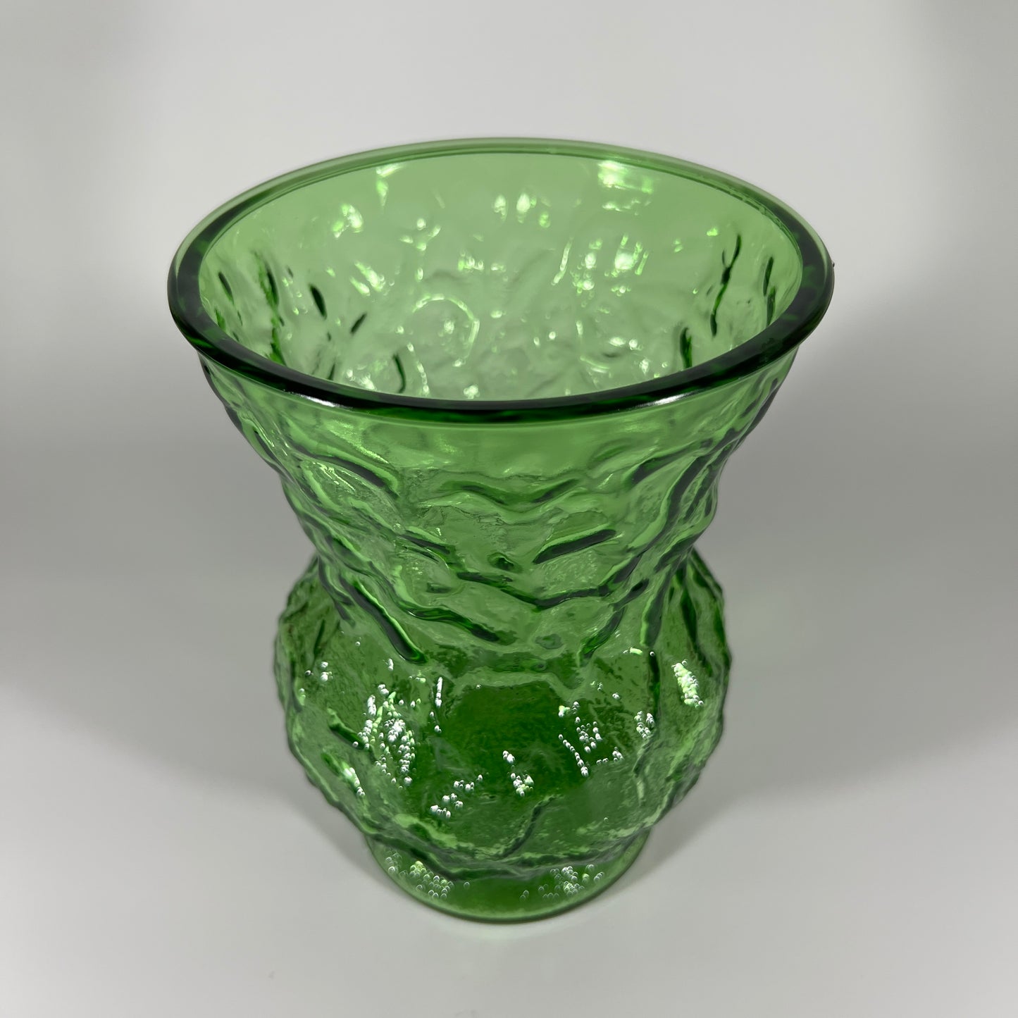 Vintage 1970s E.O. Brody Emerald Green Chunk Glass Vase
