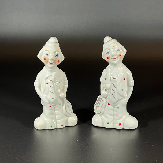Vintage Set of 2 Hand-Painted Clown Figurines – Musical Ceramic Collectibles