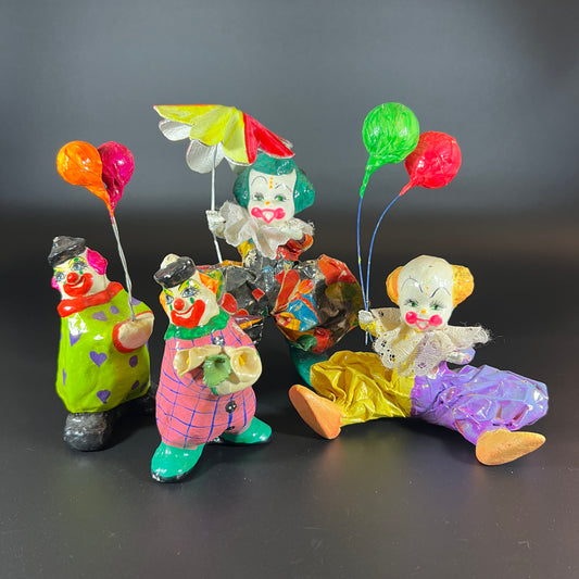 Colorful Vintage Paper Mâché Clowns – Set of 4
