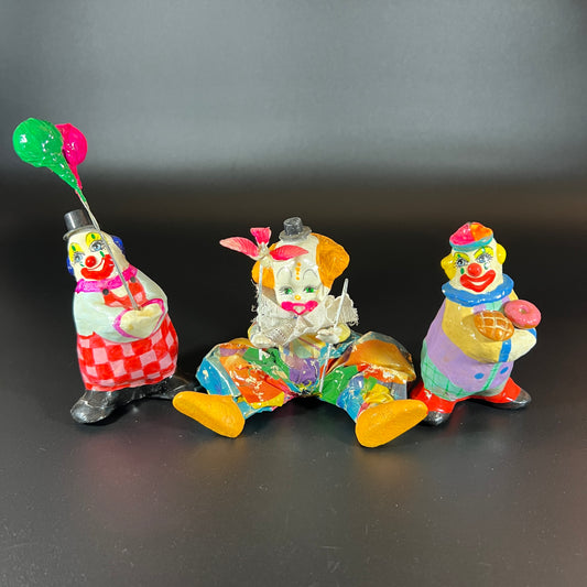 Colorful Vintage Paper Mâché Clowns – Set of 3