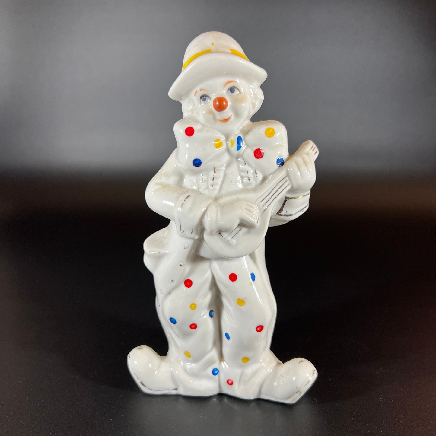 Vintage Glossy White Clown Figurines with Polka Dots – Set of 2