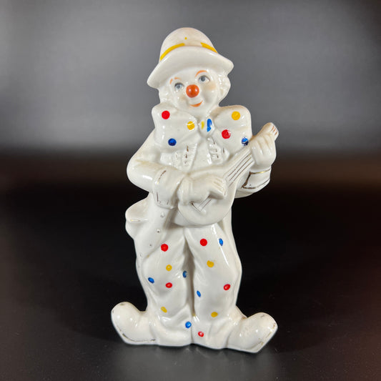 Vintage Glossy White Clown Figurines with Polka Dots – Set of 2