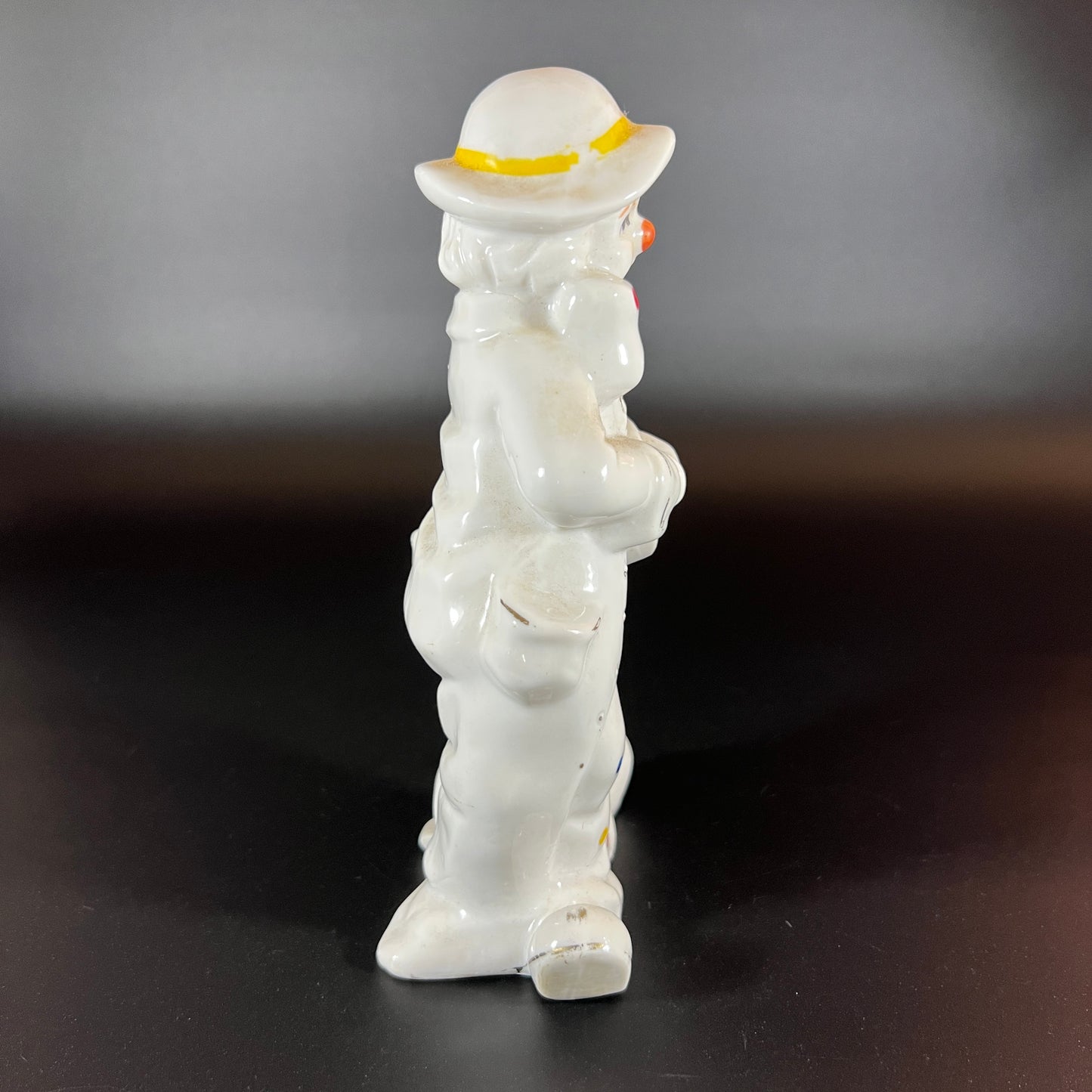 Vintage Glossy White Clown Figurines with Polka Dots – Set of 2