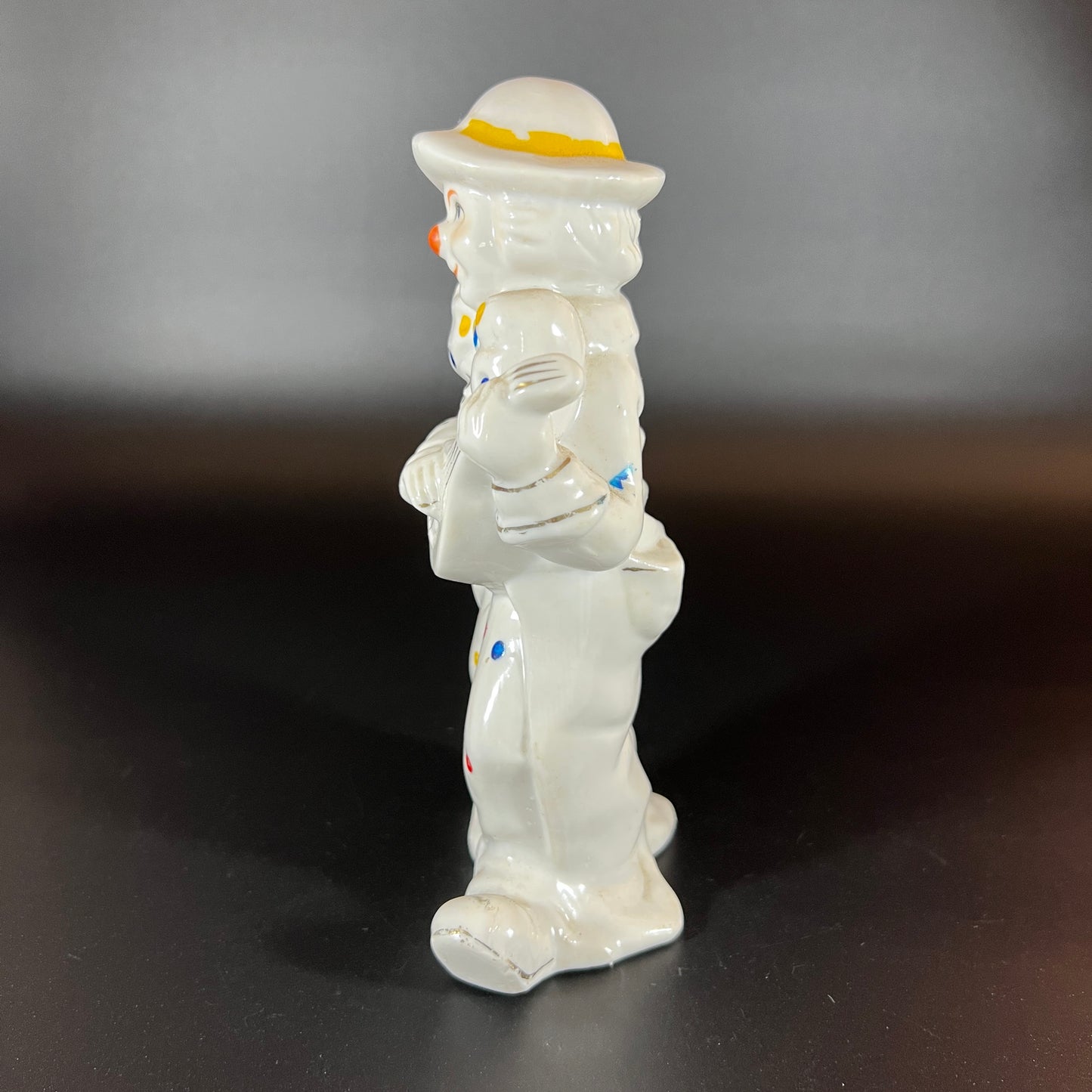 Vintage Glossy White Clown Figurines with Polka Dots – Set of 2