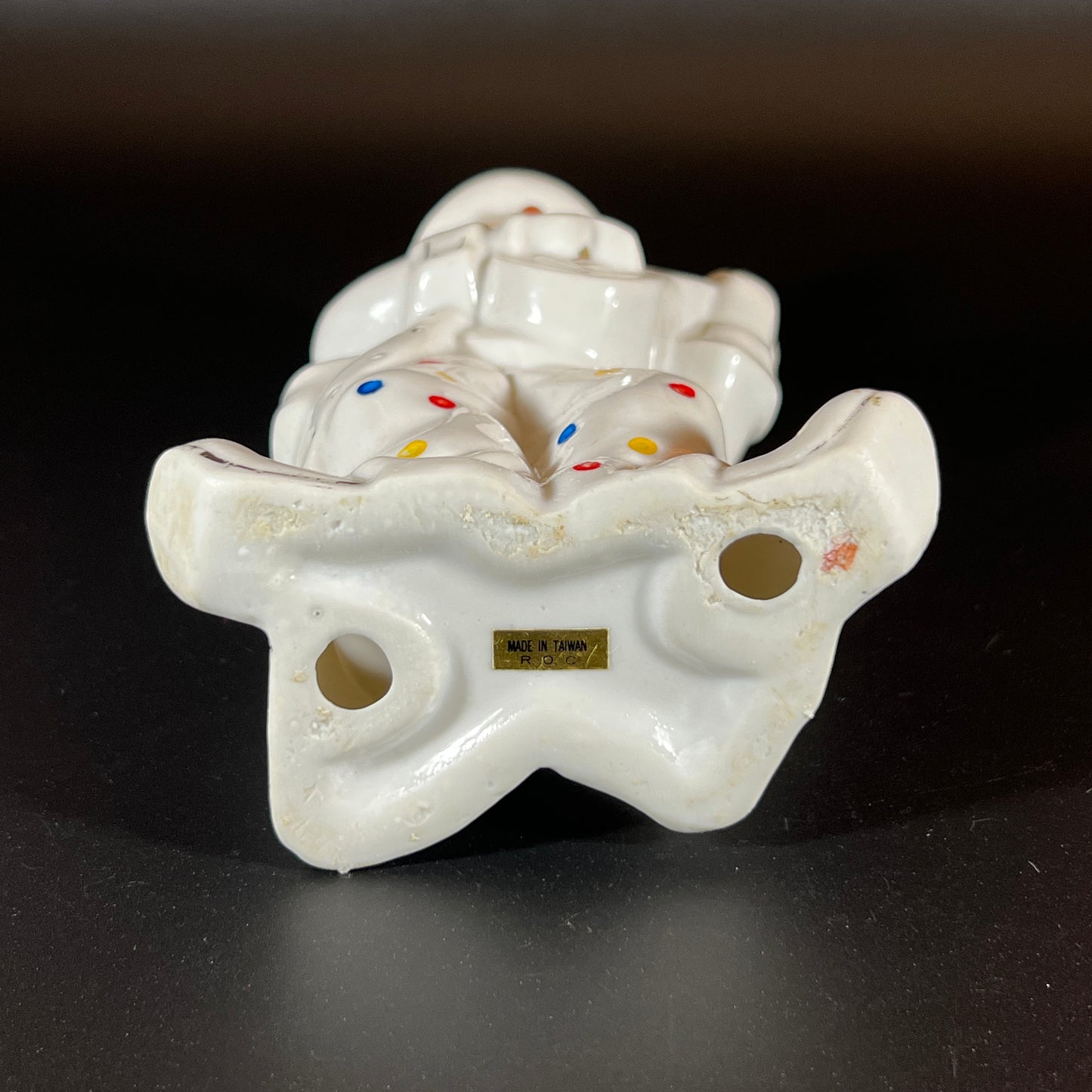 Vintage Glossy White Clown Figurines with Polka Dots – Set of 2