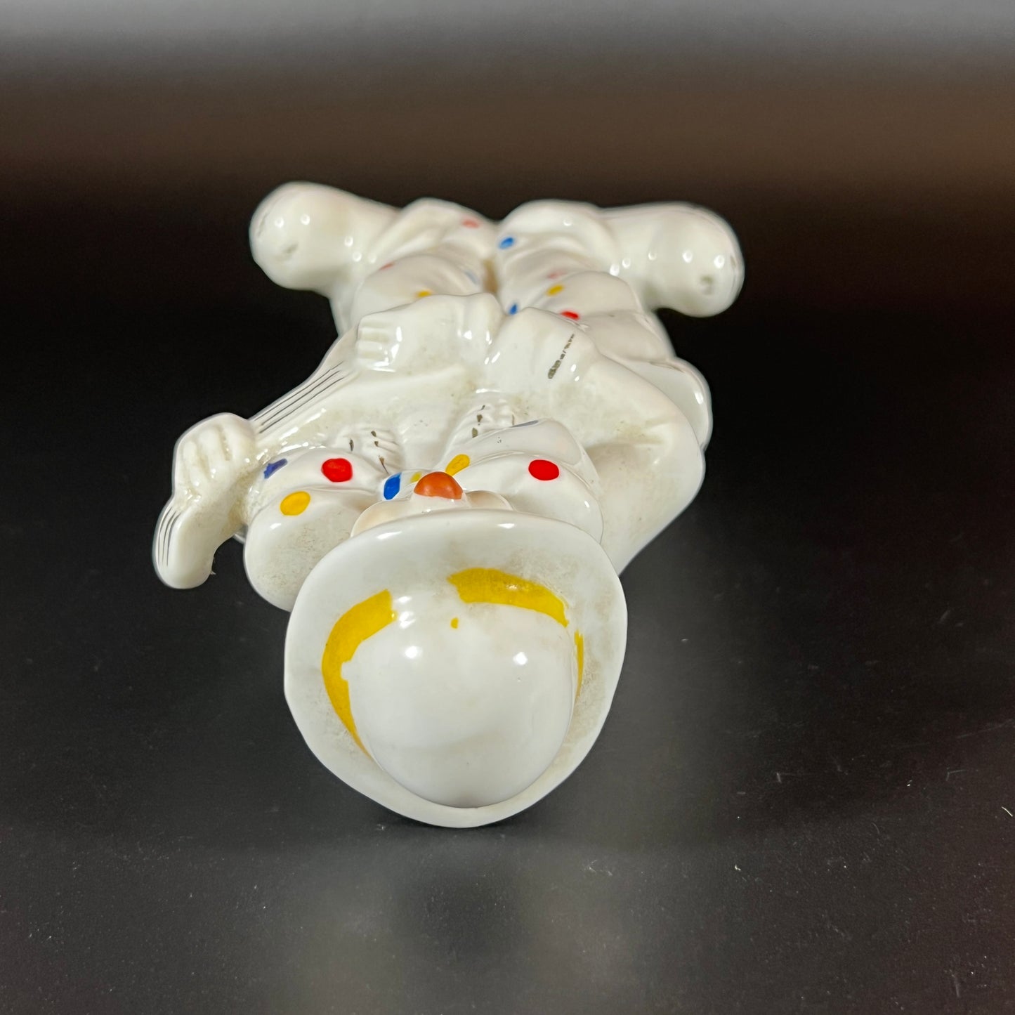 Vintage Glossy White Clown Figurines with Polka Dots – Set of 2