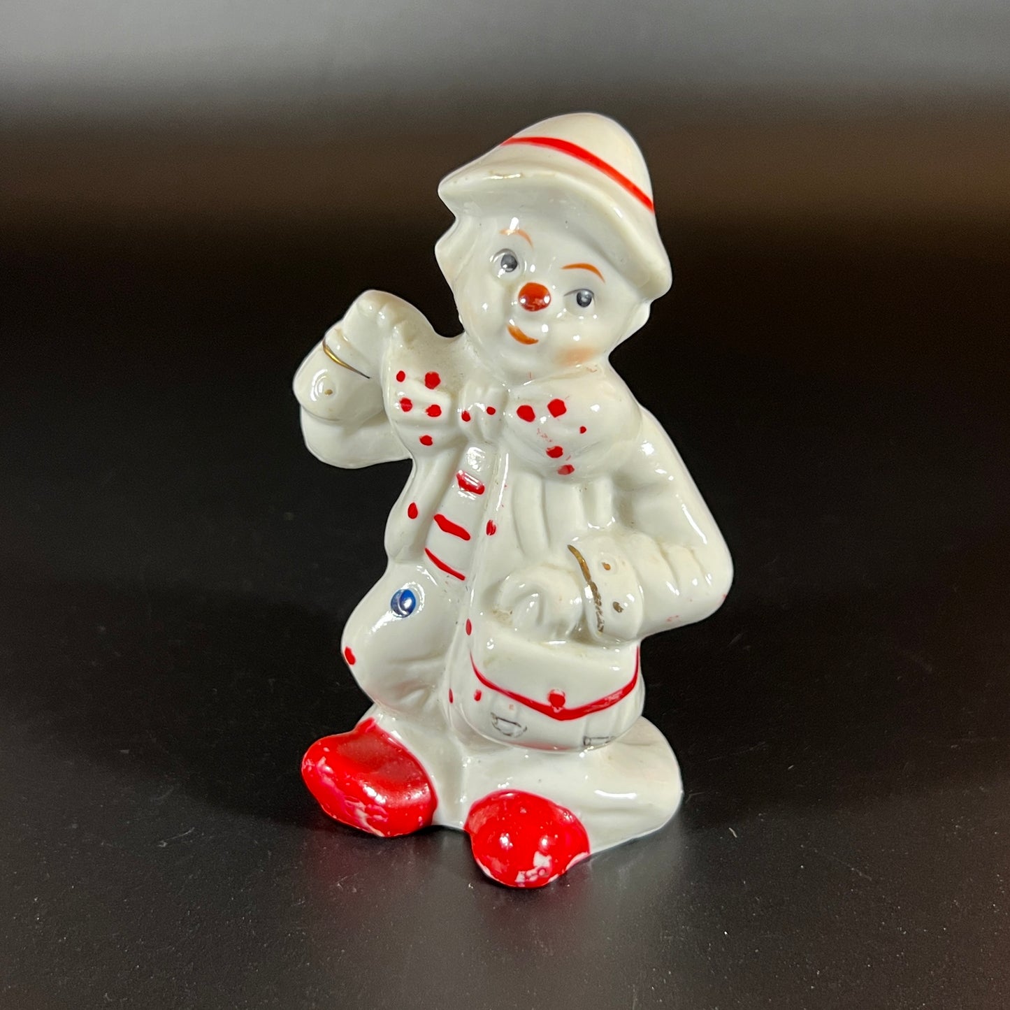 Vintage Glossy White Clown Figurines with Polka Dots – Set of 2