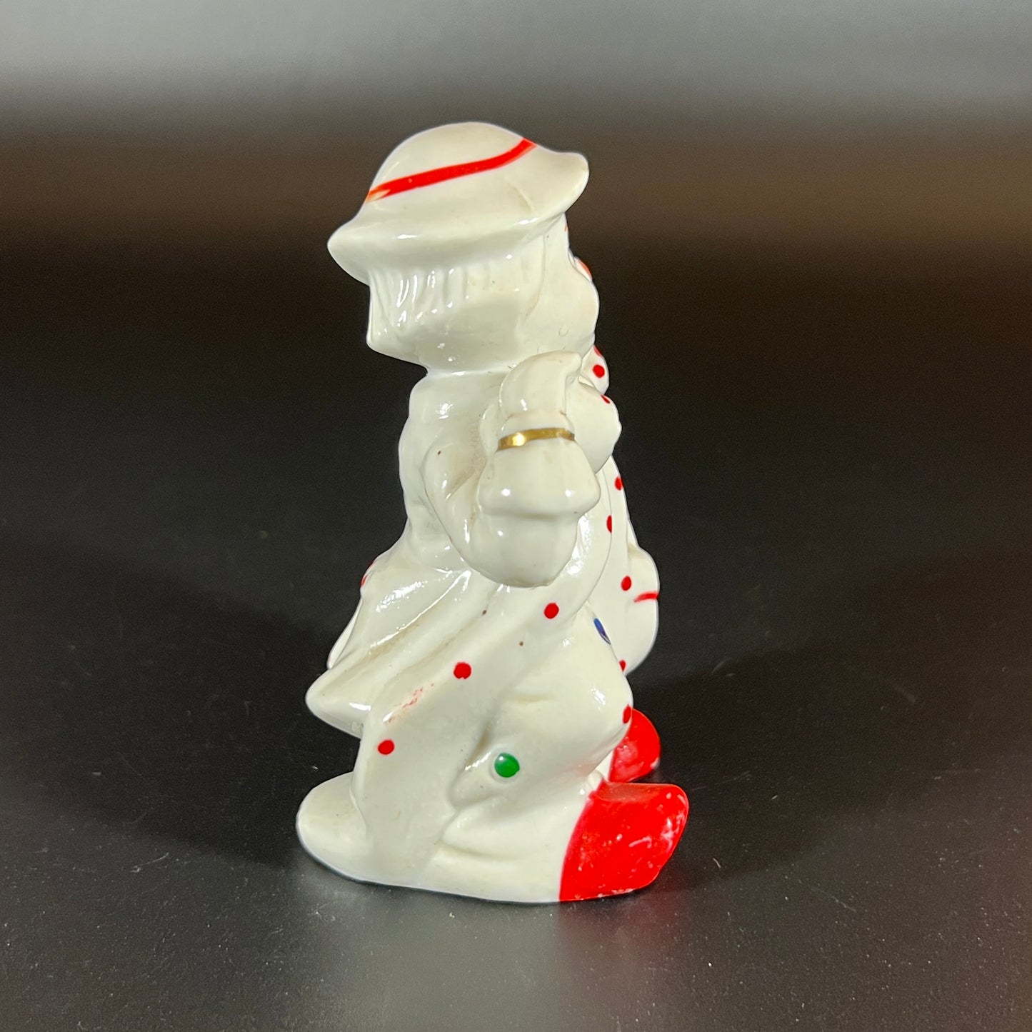 Vintage Glossy White Clown Figurines with Polka Dots – Set of 2