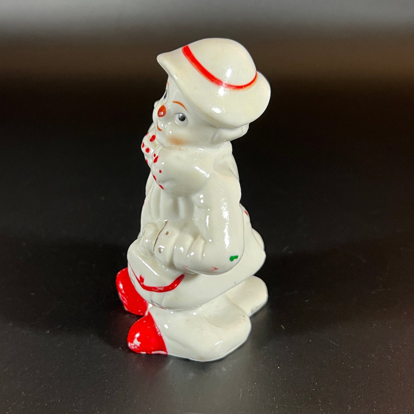 Vintage Glossy White Clown Figurines with Polka Dots – Set of 2