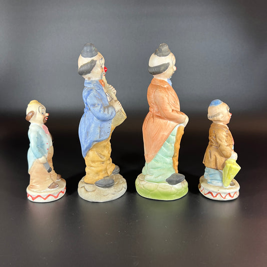 Vintage Set of 4 Hand-Painted Porcelain Clown Figurines