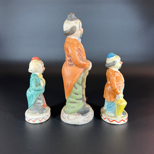 Vintage Set of 3 Hand-Painted Porcelain Clown Figurines