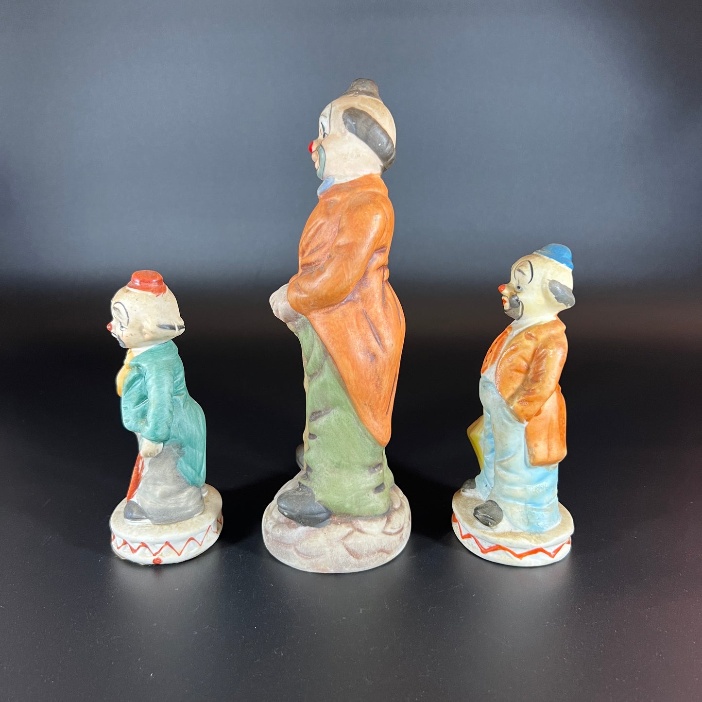 Vintage Set of 3 Hand-Painted Porcelain Clown Figurines
