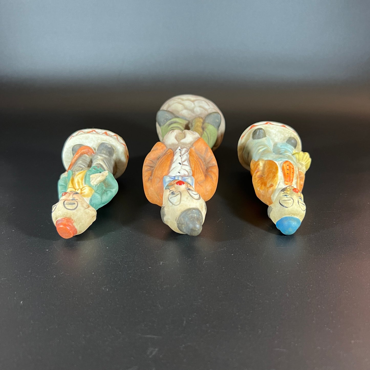 Vintage Set of 3 Hand-Painted Porcelain Clown Figurines