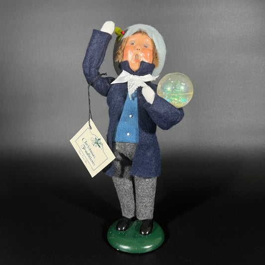 Byers Choice Doll - Boy with Snow Globe and Blue Jacket