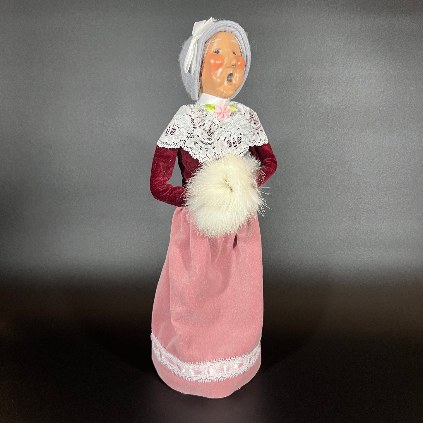 Byers Choice Doll - Woman Caroler with Grey Hat and White Hand Warmer