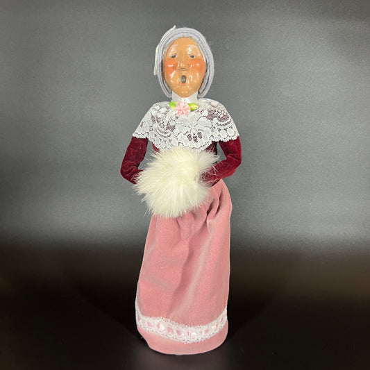 Byers Choice Doll - Woman Caroler with Grey Hat and White Hand Warmer