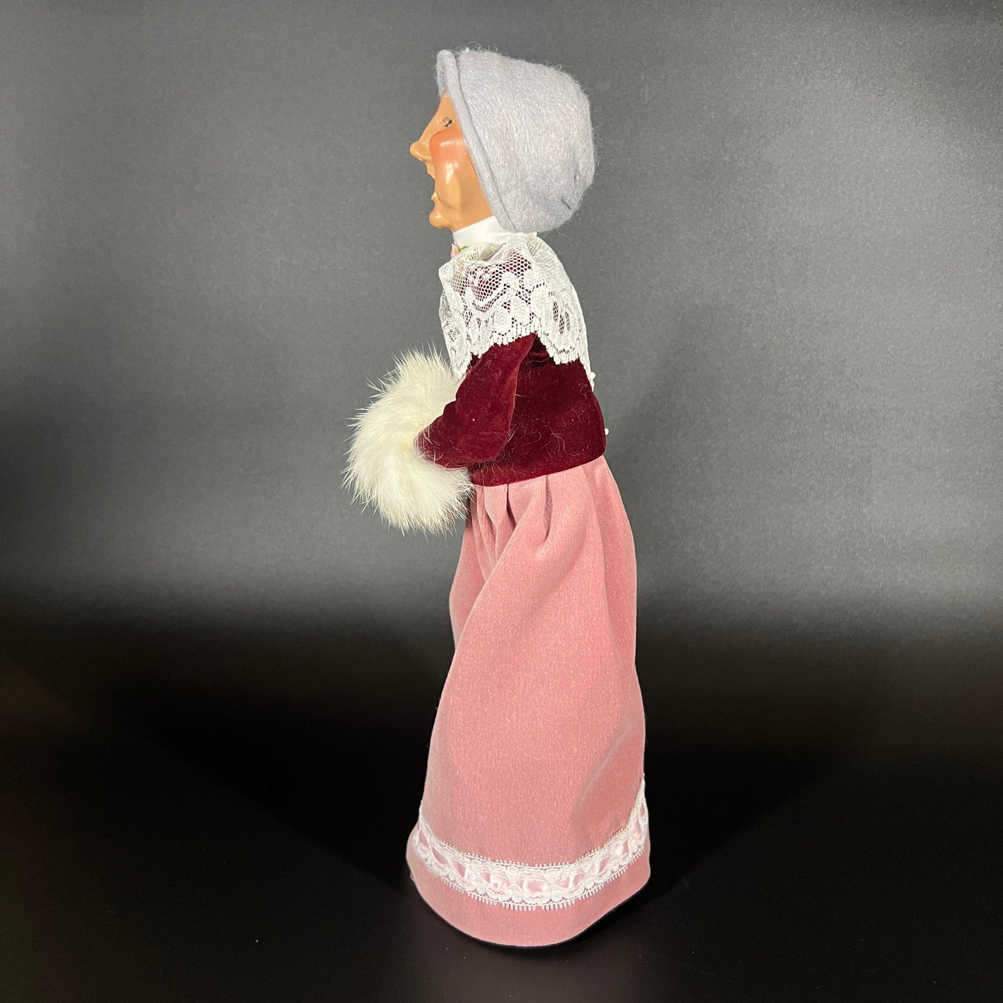 Byers Choice Doll - Woman Caroler with Grey Hat and White Hand Warmer