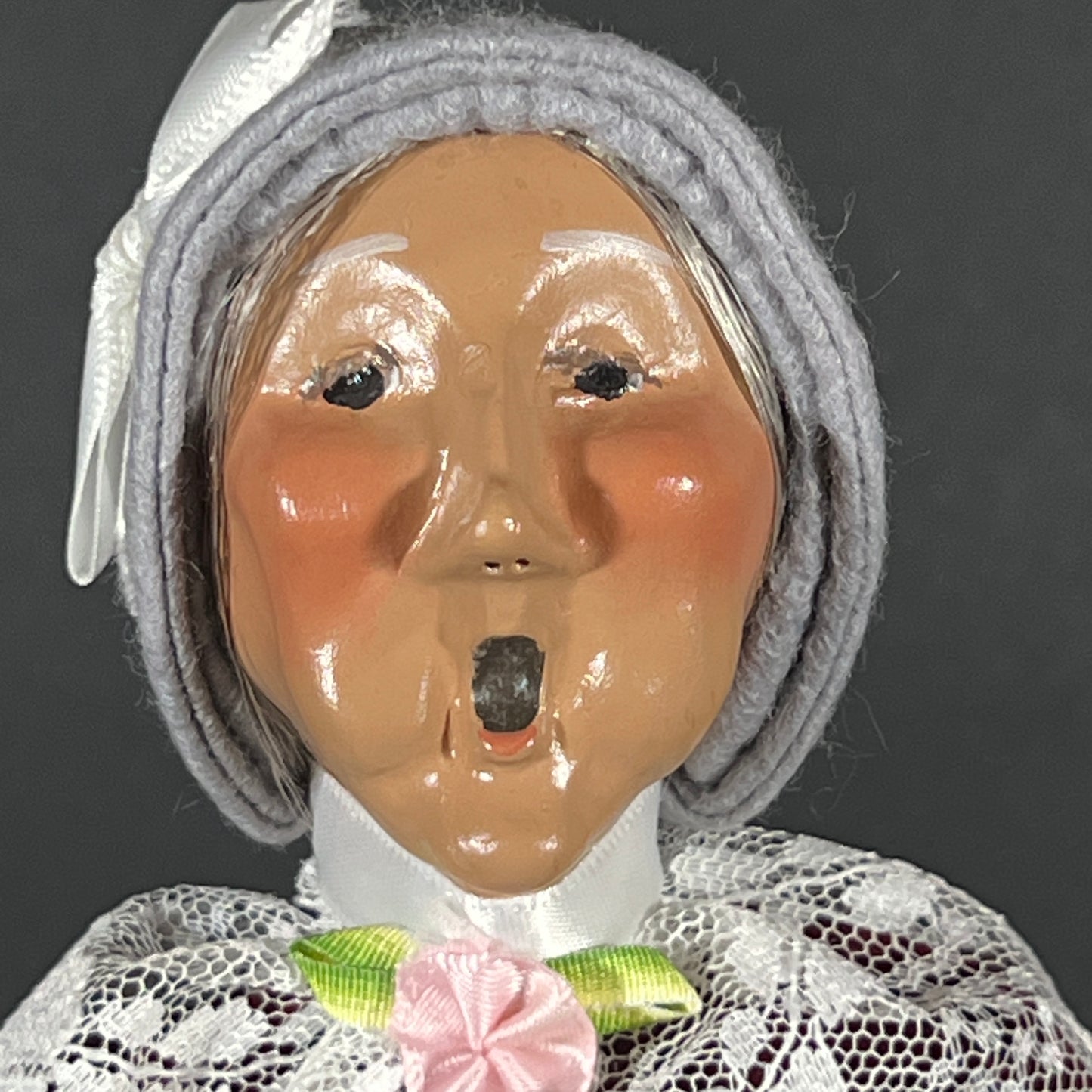 Byers Choice Doll - Woman Caroler with Grey Hat and White Hand Warmer