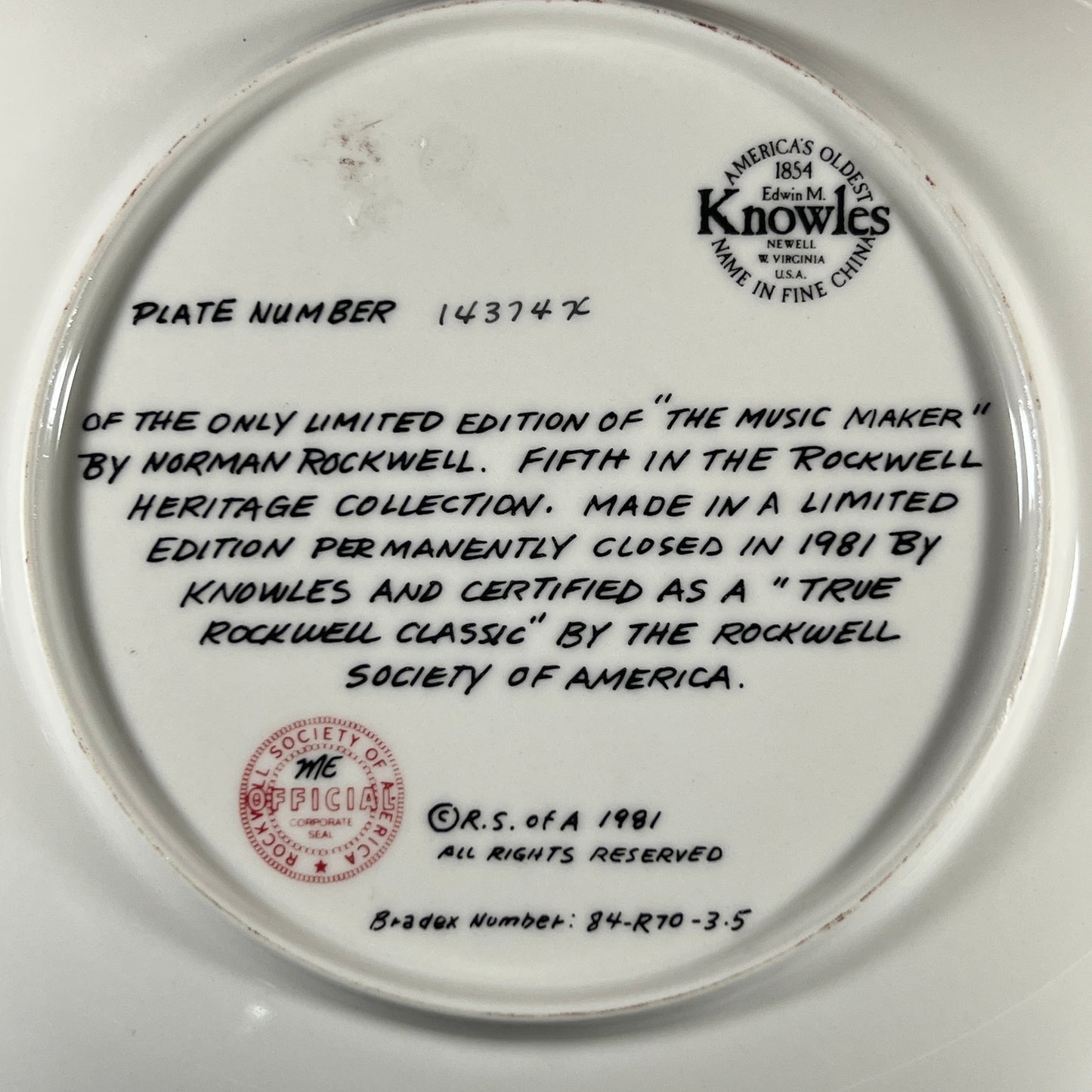 1981 Norman Rockwell “The Music Maker” Collector Plate