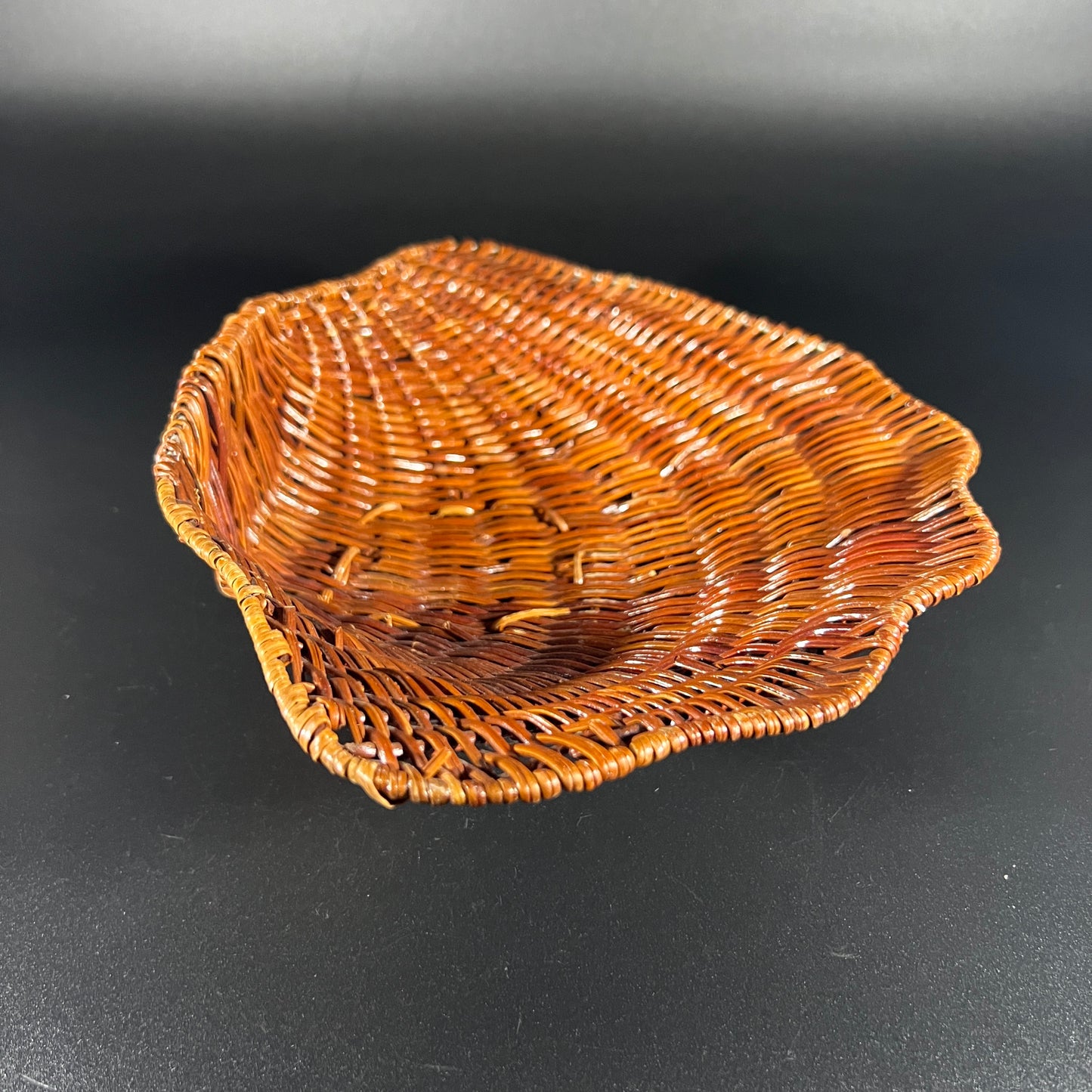 Vintage Woven Rattan Clam Shell Basket