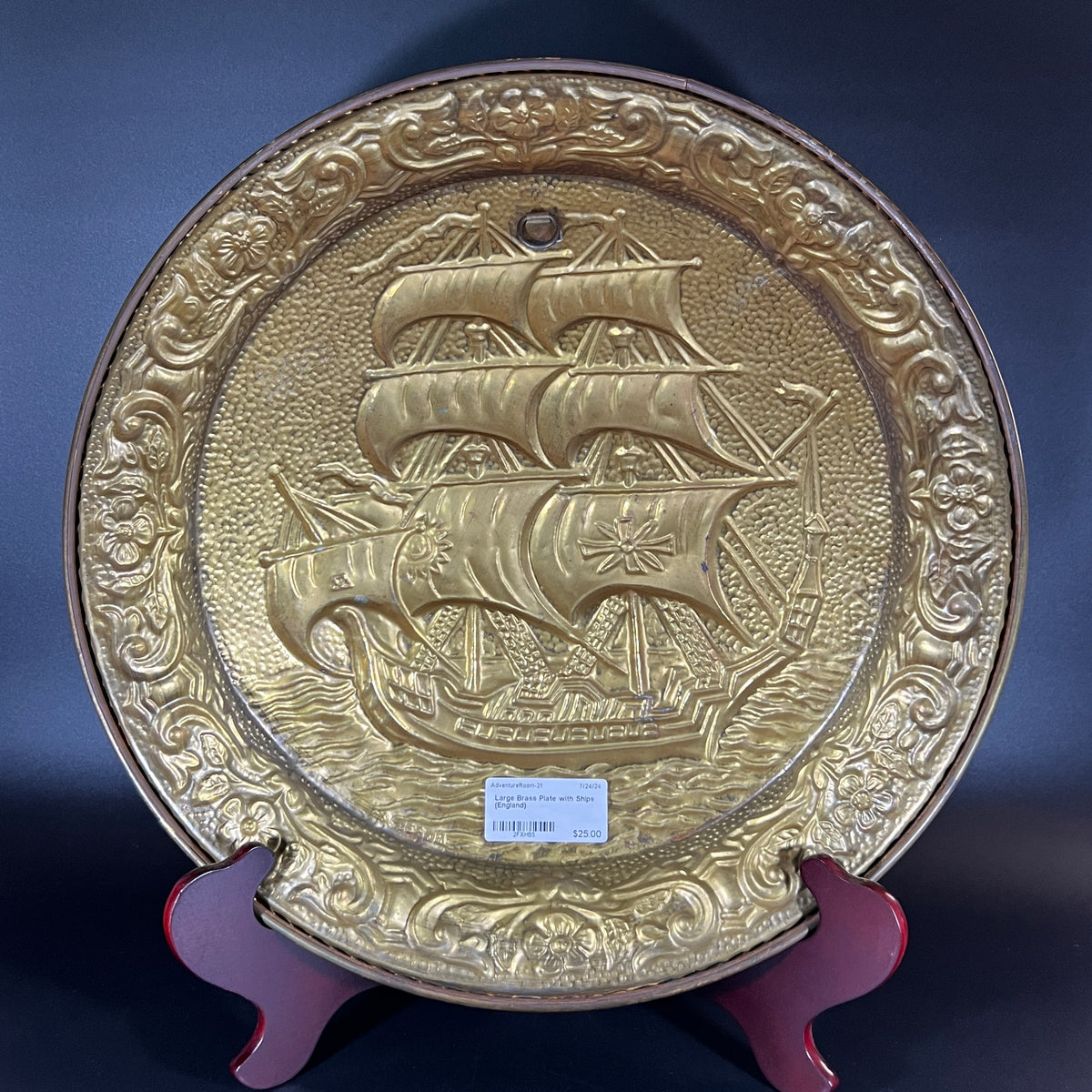 Embossed Brass Clipper Ship Wall Plaque