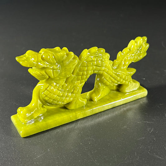 Spinach Jade Hand Carved Dragon Figurine