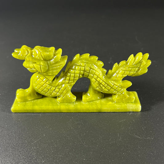 Spinach Jade Hand Carved Dragon Figurine