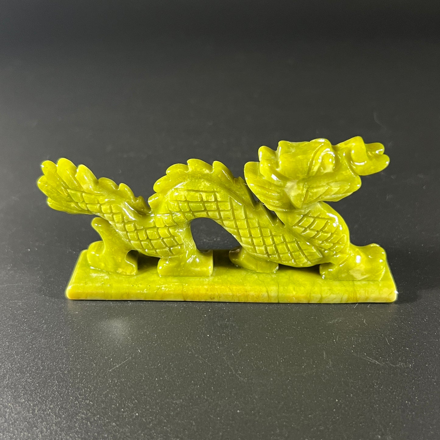 Spinach Jade Hand Carved Dragon Figurine