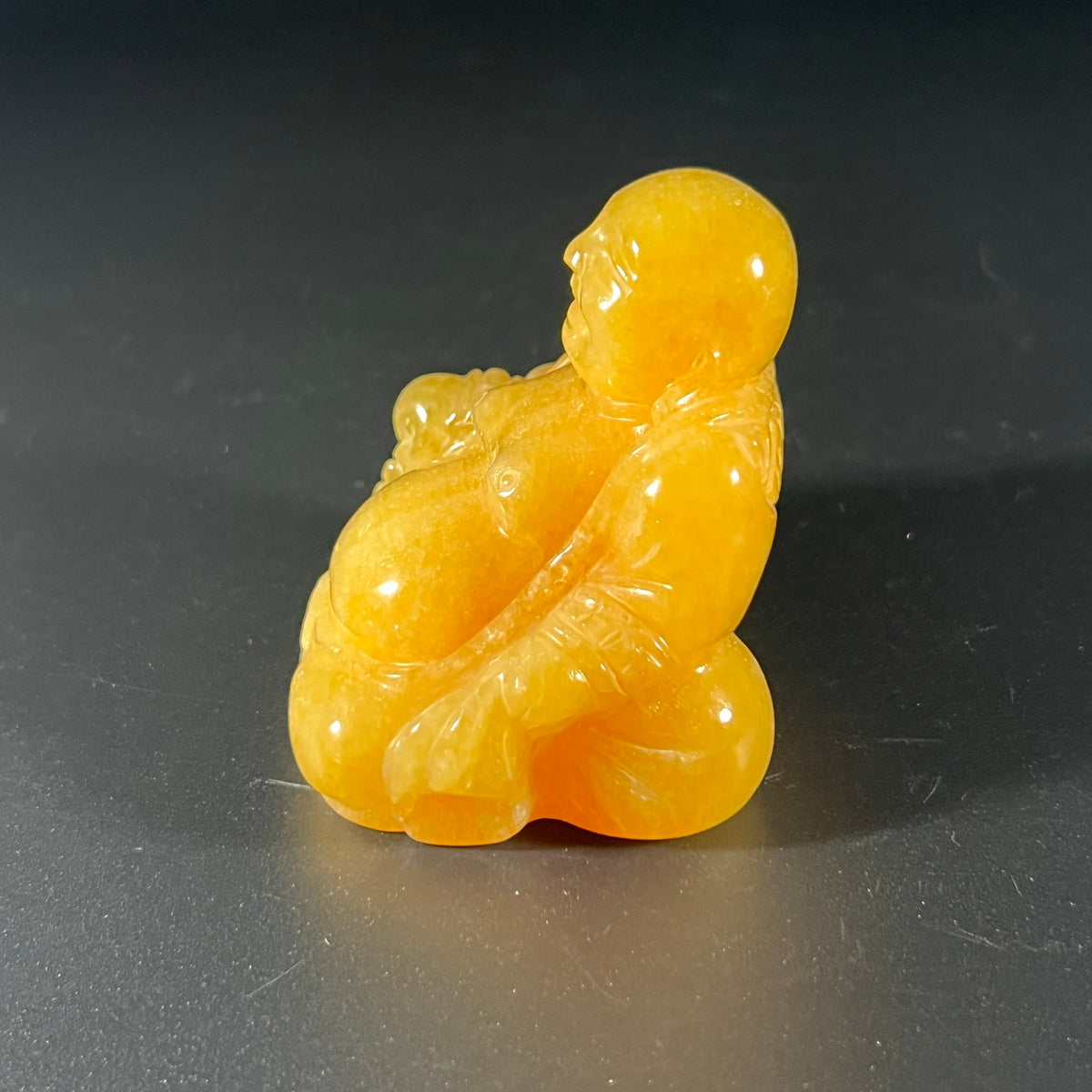 Laughing Buddha Budai Yellow Soap Stone Statue