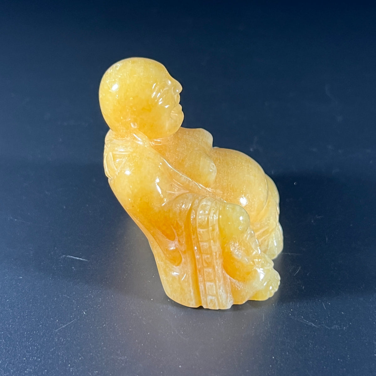 Laughing Buddha Budai Yellow Soap Stone Statue