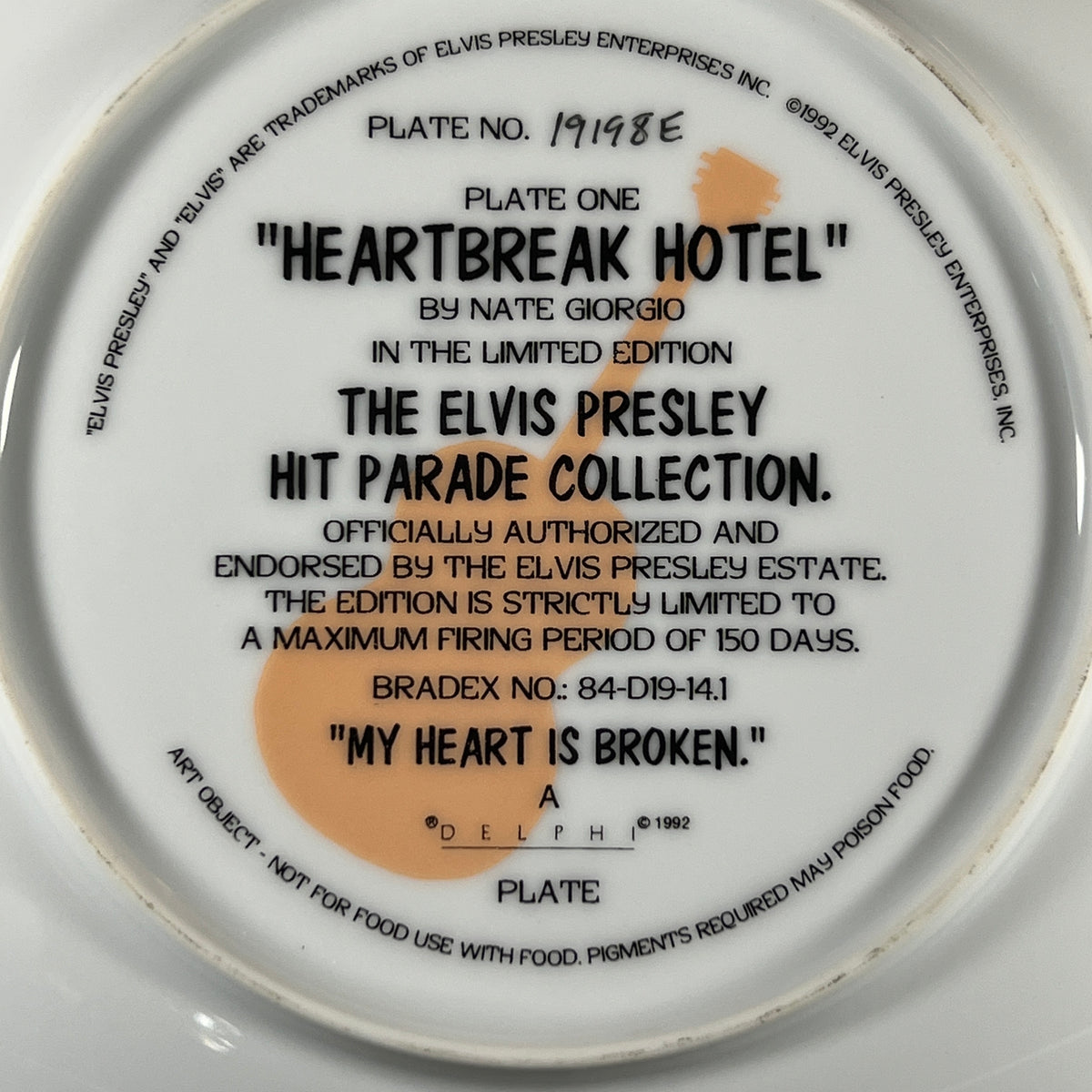 Elvis Presley “Heartbreak Hotel” 1st Issue Collector Plate