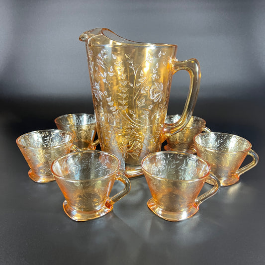 Jeannette Pitcher and 6-Cup Egg Nog Set