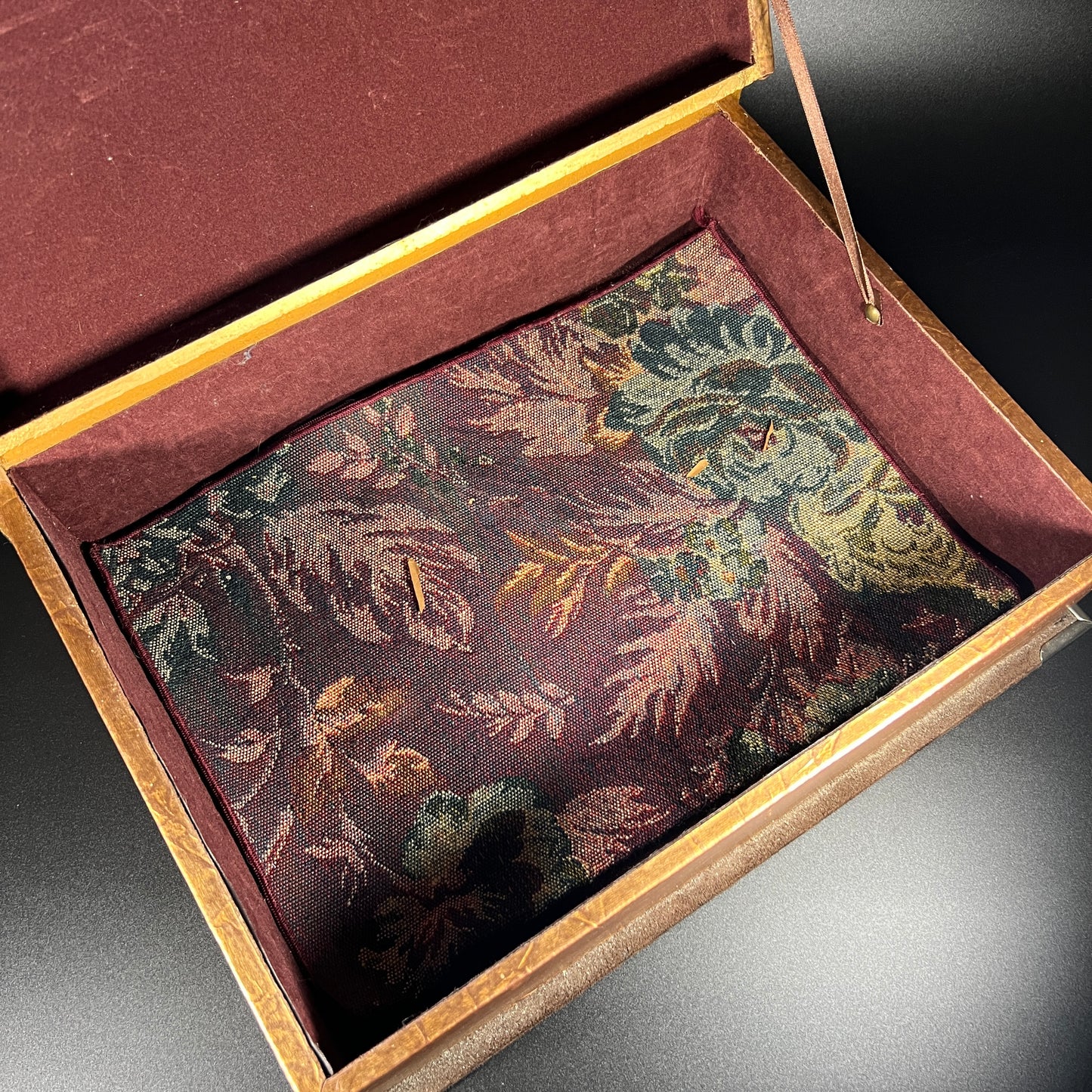 Embroidered Book Storage Box with Tapestry
