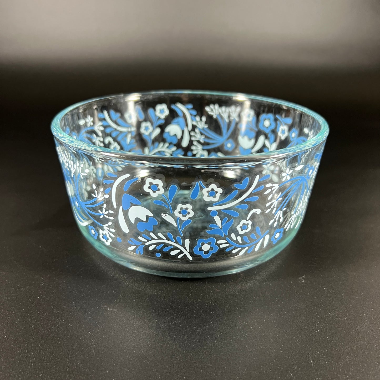 Pyrex Clear Bowl with Blue Flower Design