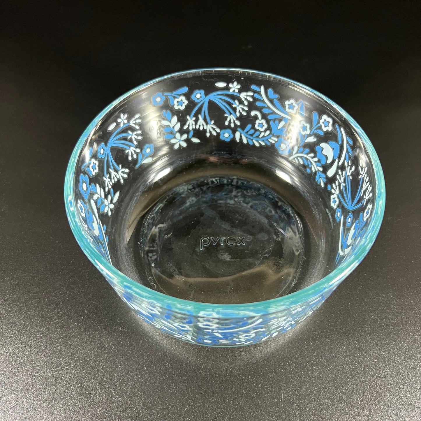Pyrex Clear Bowl with Blue Flower Design