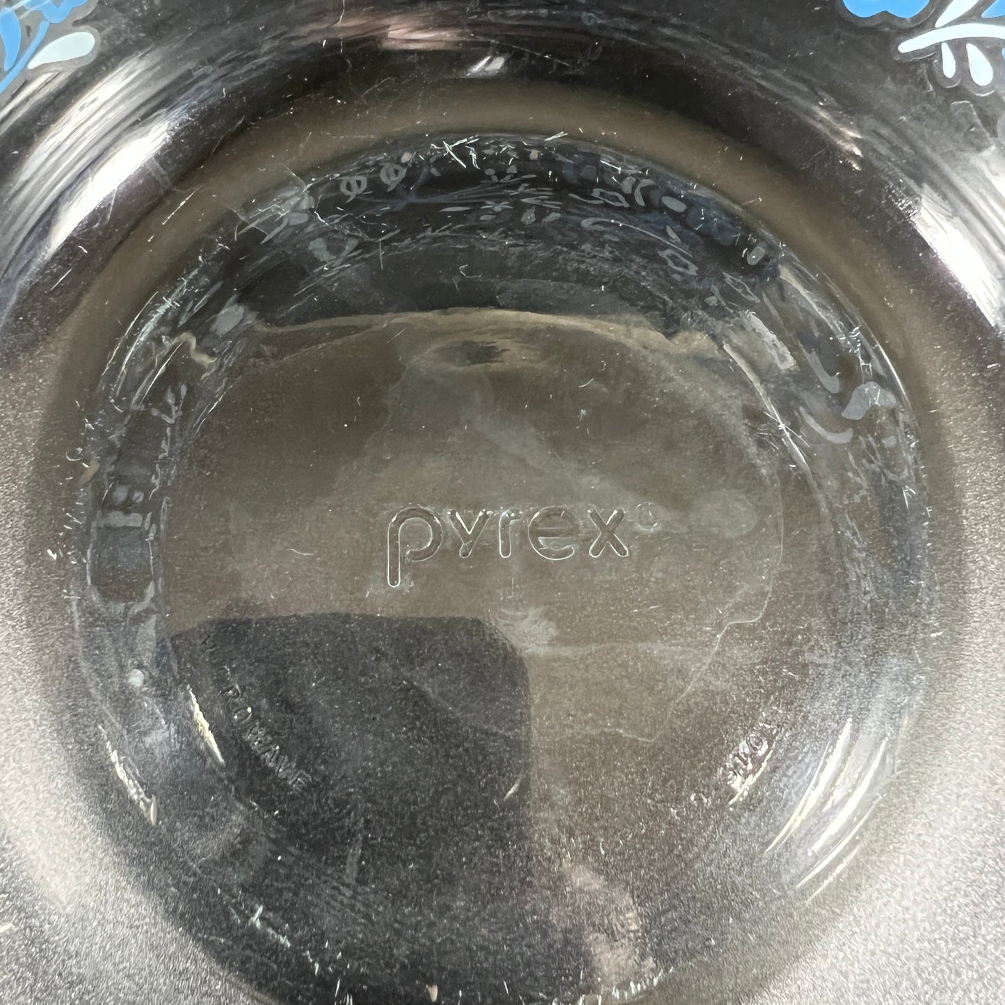 Pyrex Clear Bowl with Blue Flower Design