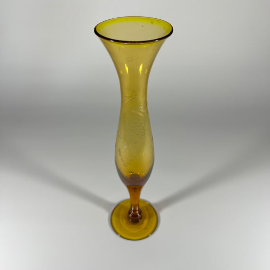 Amber Etched Stem Vase