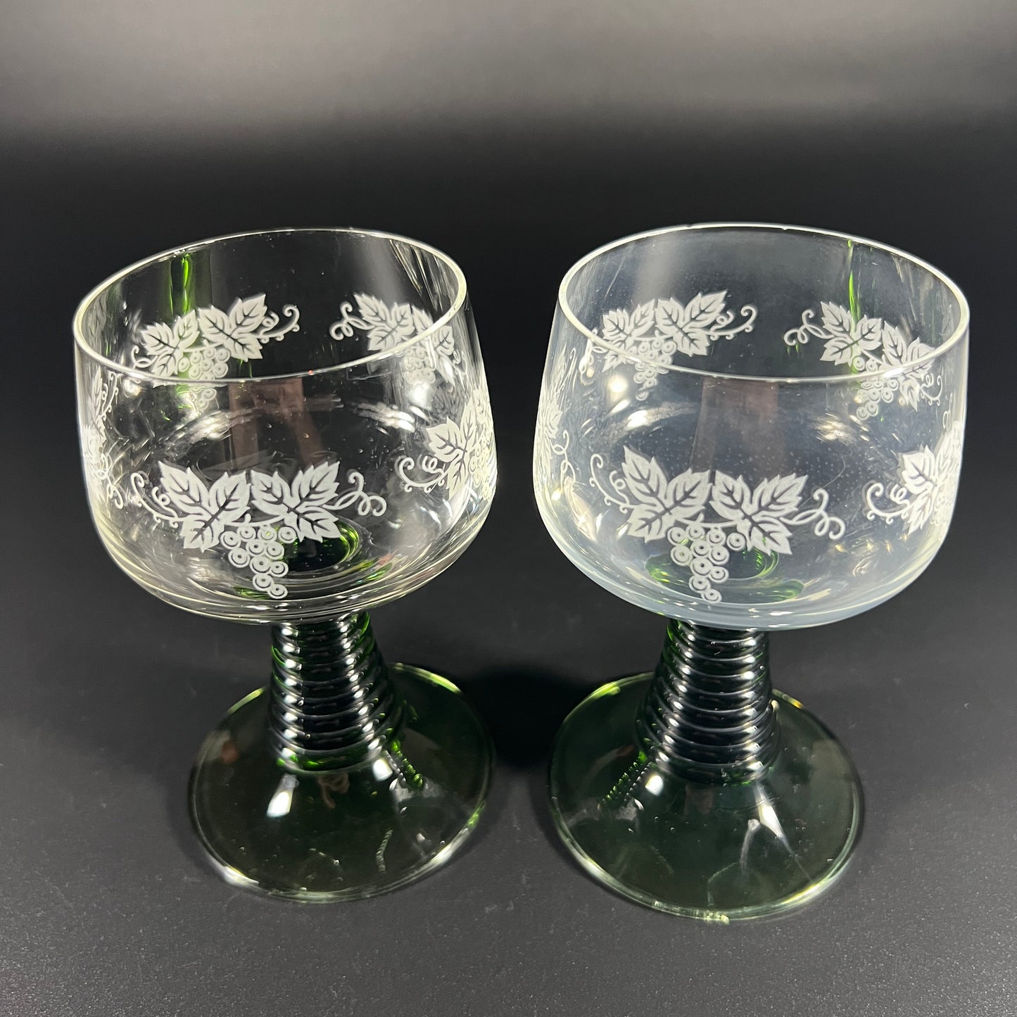 Vintage Green Stemmed Glass Pair