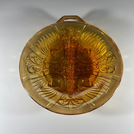 Amber Carnival Glass Divided Dish
