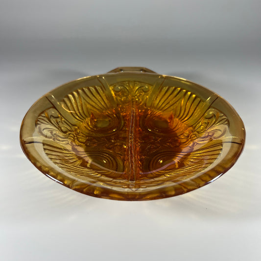 Amber Carnival Glass Divided Dish