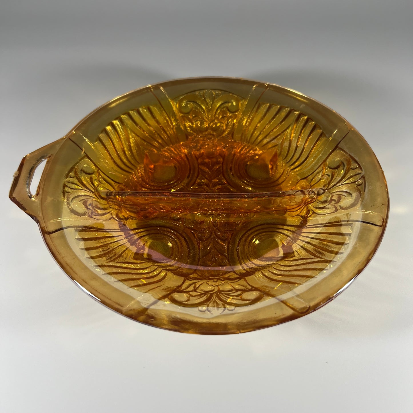 Amber Carnival Glass Divided Dish
