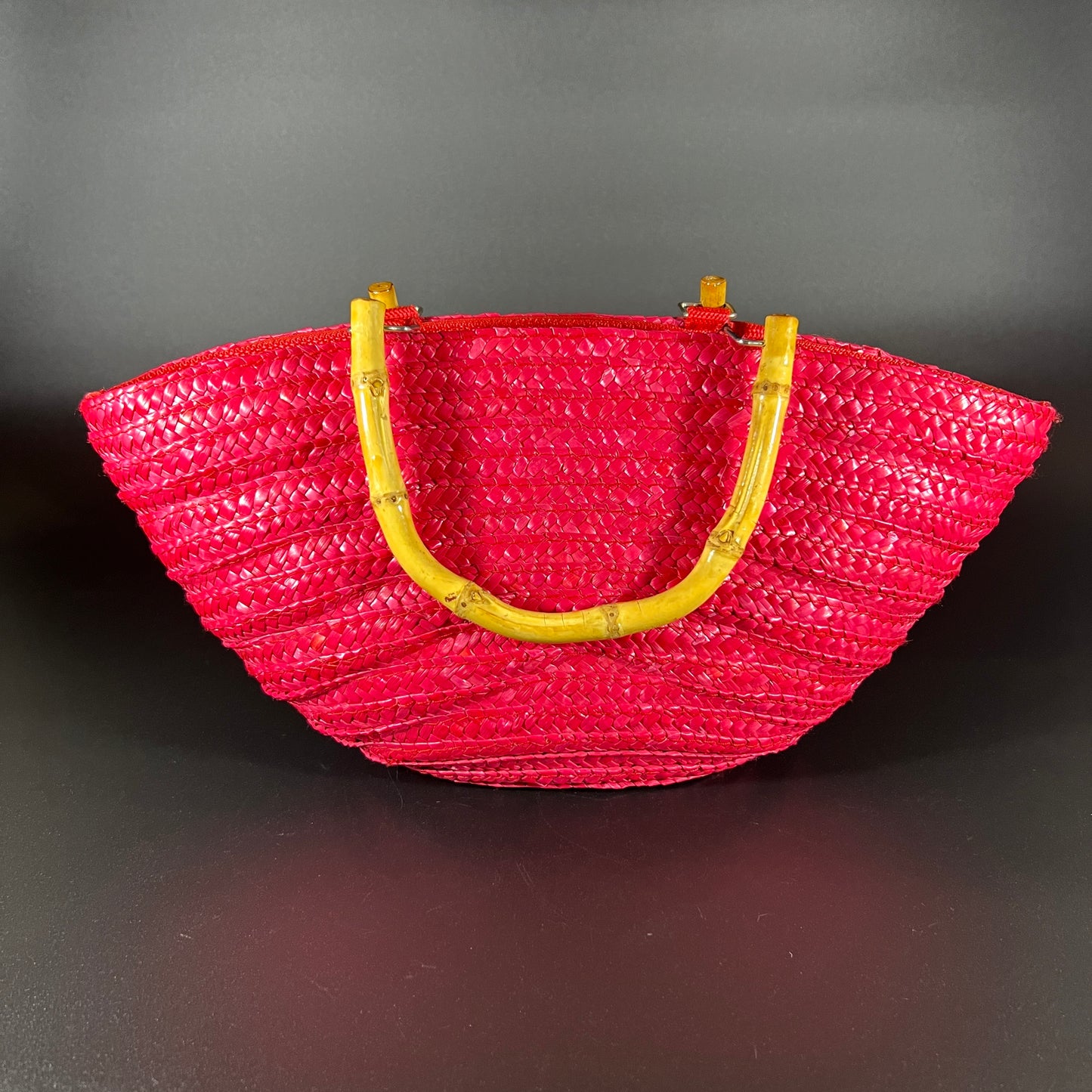 Red Woven Purse with Bamboo Handles