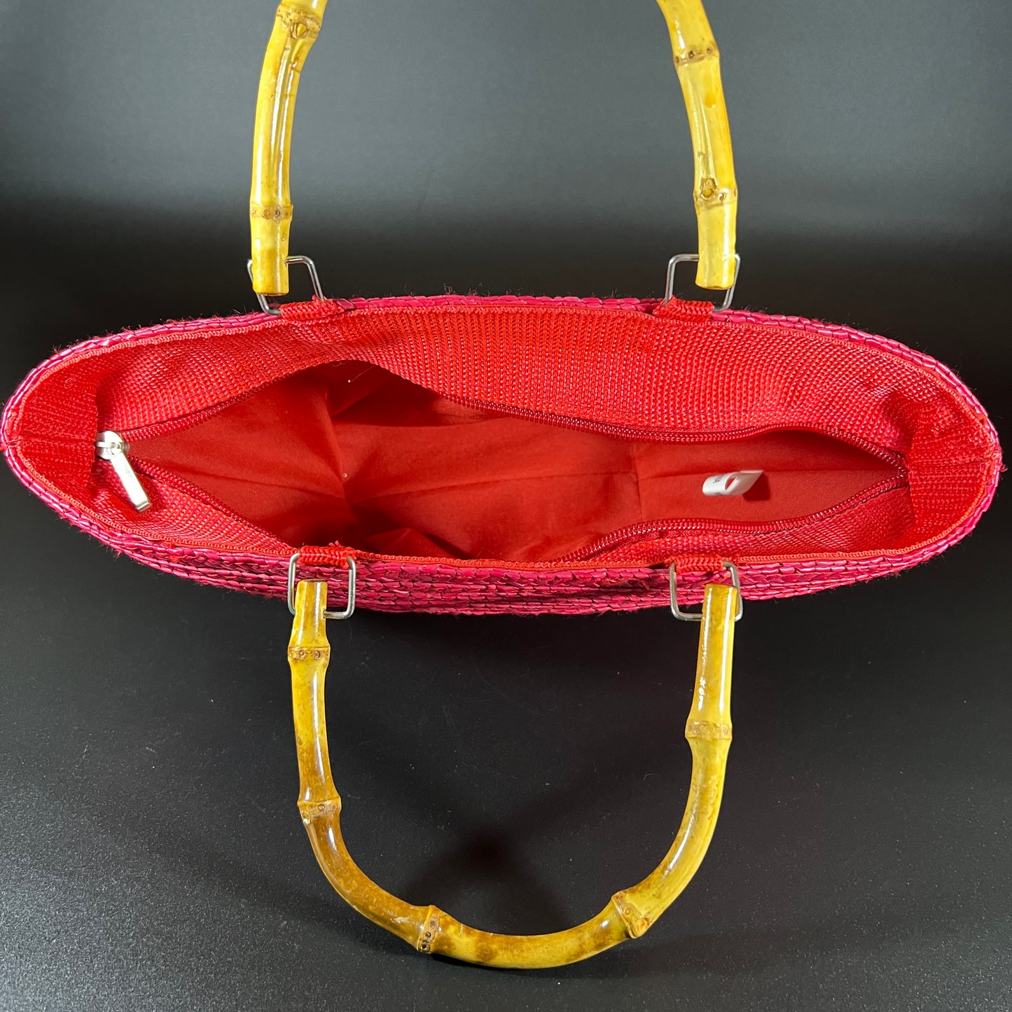 Red Woven Purse with Bamboo Handles