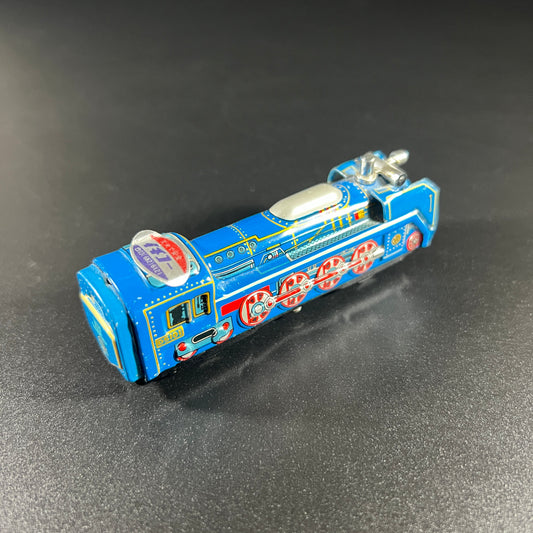 Vintage Tin Friction Blue Train Engine