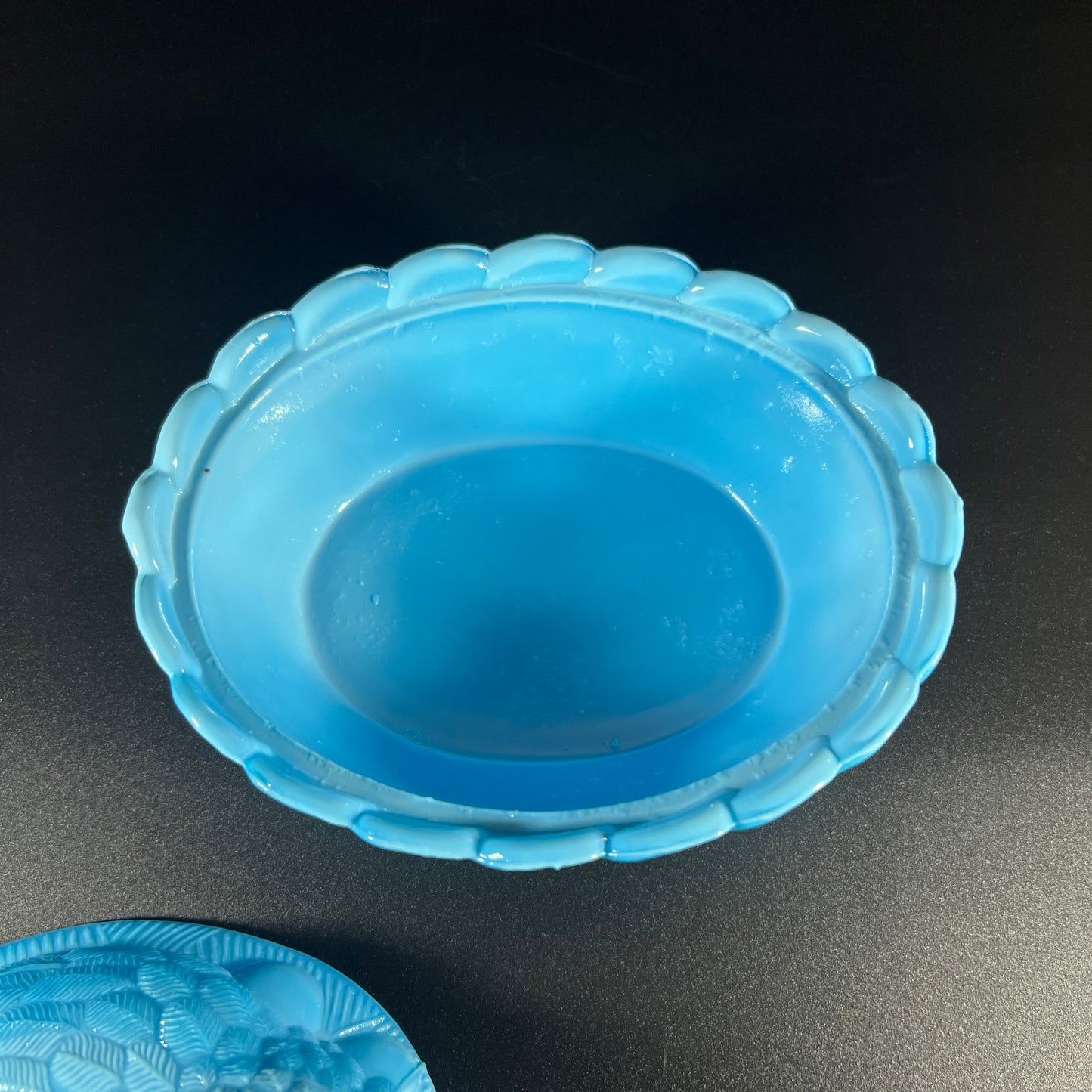 Heisy Blue Slag Glass Hen in a Basket