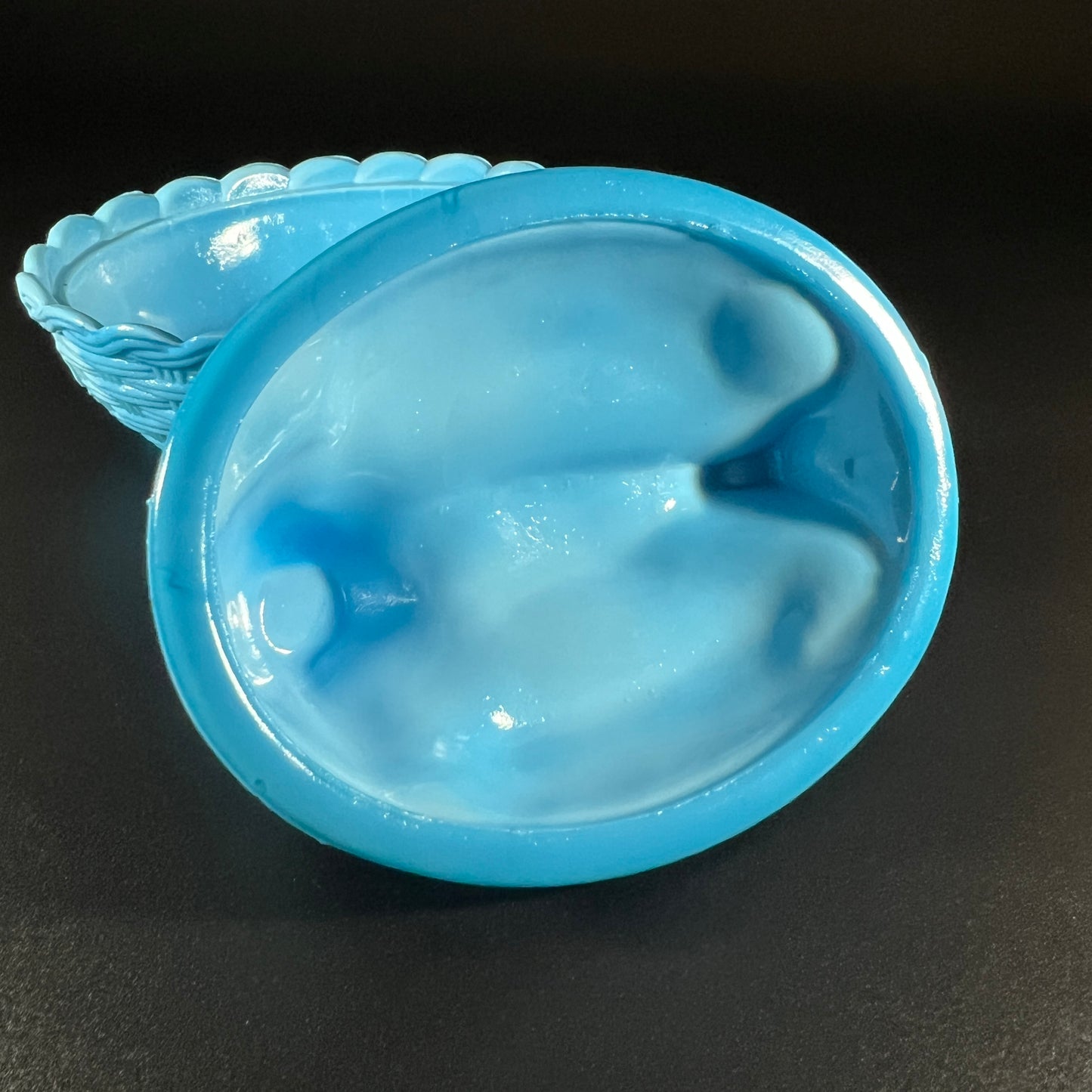 Heisy Blue Slag Glass Hen in a Basket